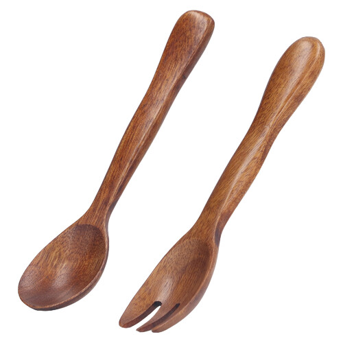 Reusable Wooden Salad Servers Set 2 Pcs Kitchen Flatware Durable for Home Use 2