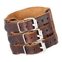 Bracelet manchette en cuir large pour hommes, réglable,-Café