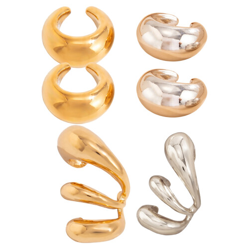 Clips d'oreilles élégants ajourés en couches,-Couleur or 3697 1