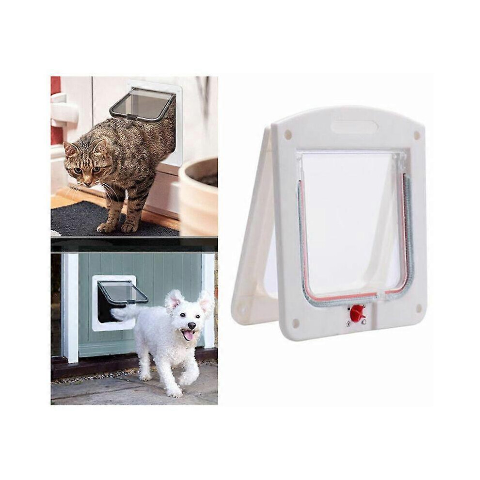 Kikidex (As Show, One Size) Cat Flap, 4-Way Lockable Cat Flap For Cat, Small Dog, Easy To Install And Use(M,White)