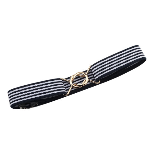 Stretch-Polyester-Gürtel,-blau, weiß, blau, runde Schnalle