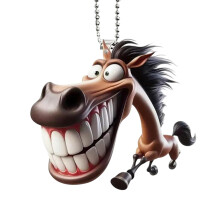 Mirror Ornaments For Car 2D Horse Themed Acrylic Flat Pendant Cartoon Vehicle Decor Gift For Men Women