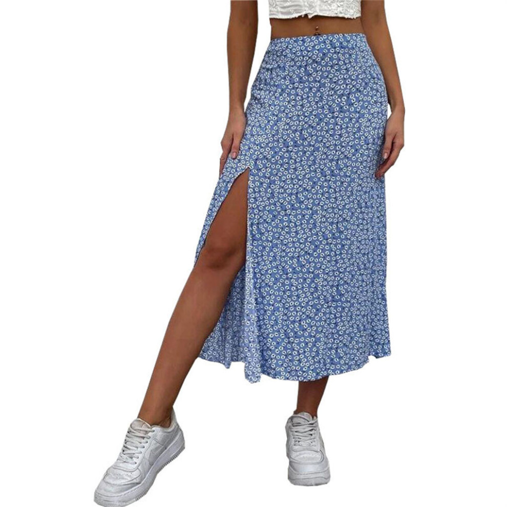 (Dark Blue, M) Long Split Skirt High Waist Beach Vacation Summer Clothes Accessories-image-OPC-PMR6RXB-NEW