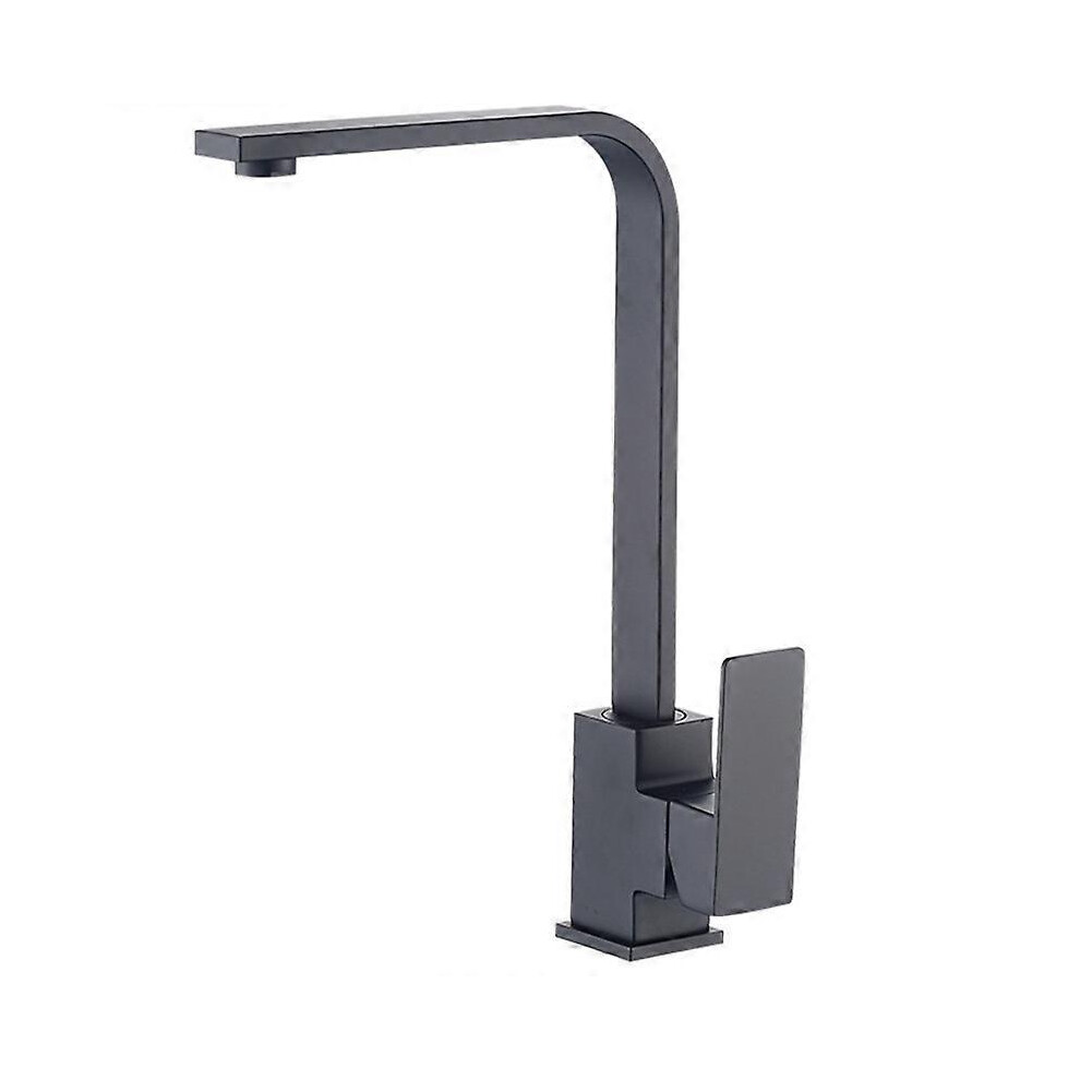 Kikidex (As Show, One Size) Square Kitchen Faucet With Raised Spout - Single Handle Kitchen Sink Faucet - Copper Alloy (Black) Black