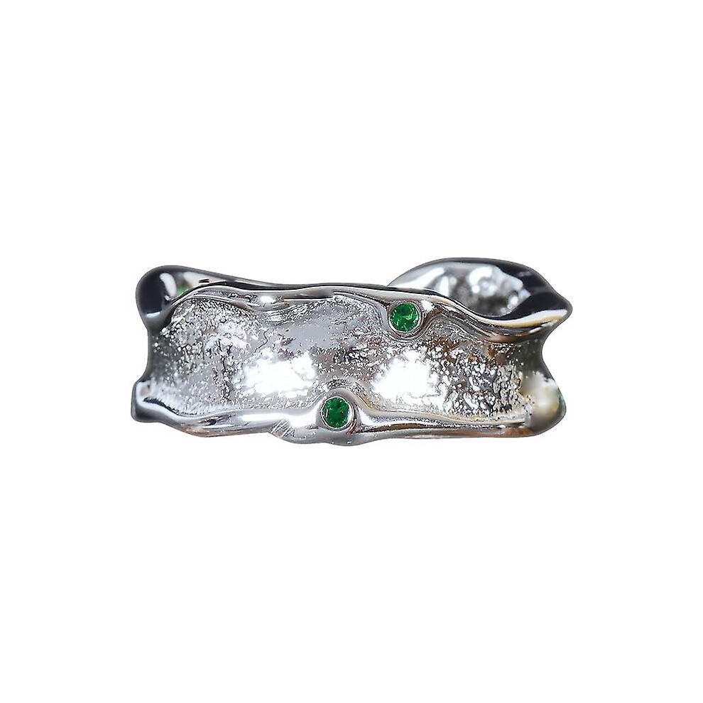Kikidex (As Show, One Size) Silver Ring Irregular Brilliant Green Zircon Green,Silver