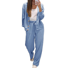 Zweiteilige Damen-Sets, Herbst, lange Hosen, Hemden,-Blau S