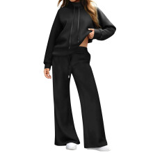 Sportlicher Herbstmode-Zweiteiler für Damen-Schwarz XXL