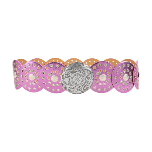 Practical Wide Disc Belt PU Leather Belt-Ancient silver purpl