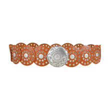 Unisex Teen Women Wide Belt Jeans Wear-antique silver camel