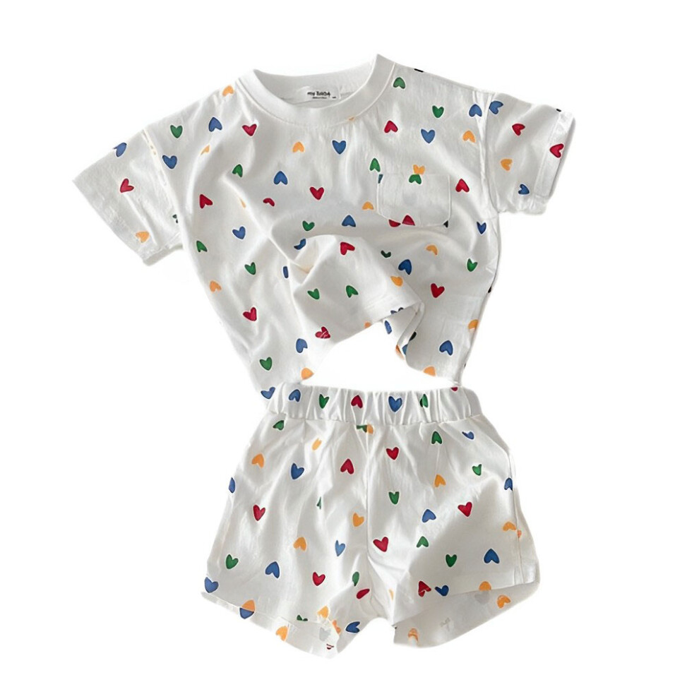 (Heart, 110cm) Children T-shirt Shorts Set Casual Style Tops Pants Kit Clothing-image-OPC-PMR78C7-NEW