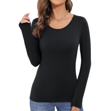 Women's Long-Sleeved Round Neck Rayon Slim Fit Stretch-Black XS