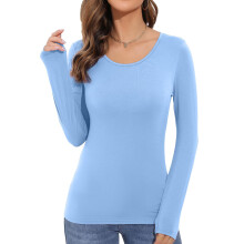 Women's Long-Sleeved Round Neck Rayon Slim Fit Stretch-Blue XL