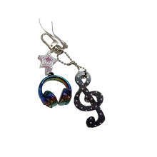 Artistic Music Theme Keychain Combining Retro Polkas Dots-Black
