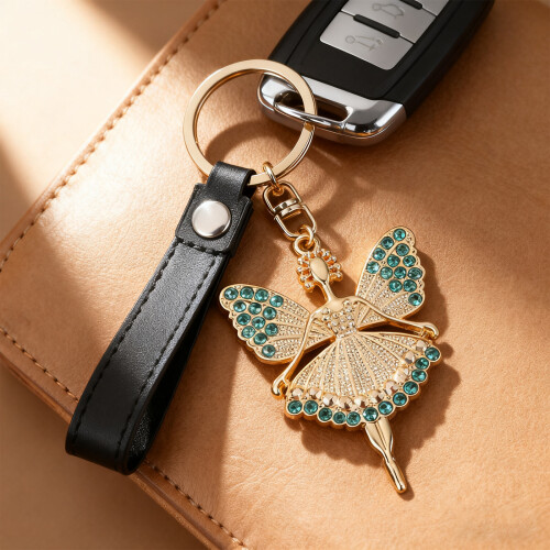 6Pcs Delicate Angel Keychain Set Rhinestones Decorations-Blue 2