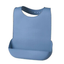 (As show, Blue) 1Pcs Silicone Adult Bib Waterproof Clothing Protector Reusable Apron Mealtime Crumb Catcher