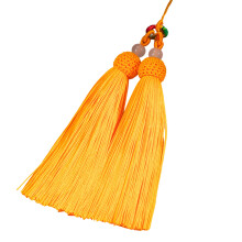 Pendentif porte-clés en polyester avec deux pompons pour-Jaune
