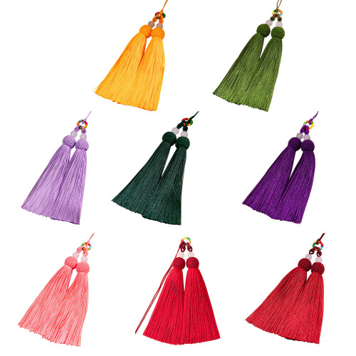 Pendentif porte-clés en polyester avec deux pompons pour-Jaune 1
