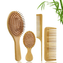 (Khaki, 4pcs/set) Bamboo Hair Brush, 4 Counts/set Natural Bamboo Comb Paddle Detangling Hairbrush & Wide Tooth & Tail Comb, Hair Styling Tool for