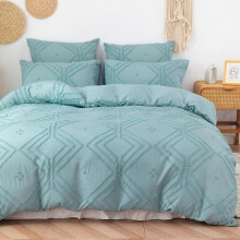 (Blue, AE Double) Solid Color Geometric Pattern Duvet Cover & Pillowcase without Filler, 3 Counts Duvet Cover Set, Soft Comfy Bedding Set for Home