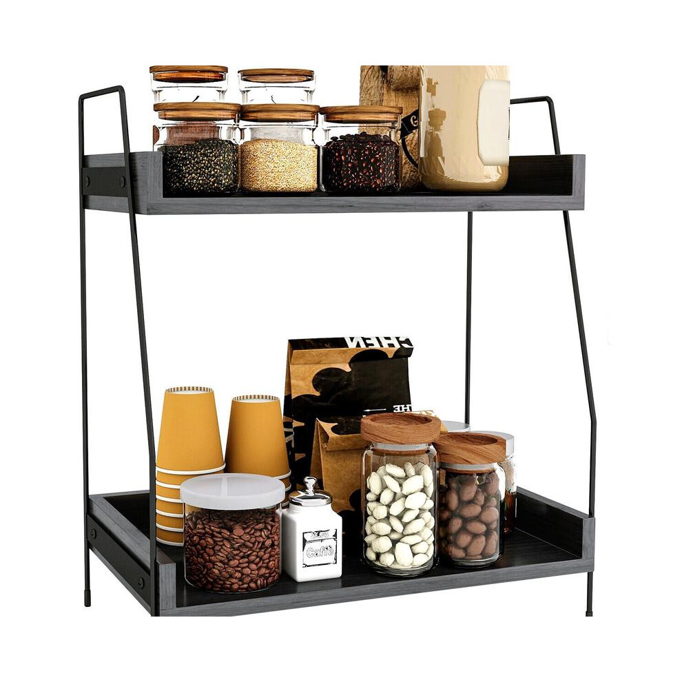 (Black) Crownshop Kitchen Counter Shelf Coffee Condiment Storage Standing Station Organiser 5033790682656