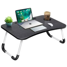 (Black A) Laptop Desk, Laptop Bed with Foldable Legs & Cup Slot, Reading Holder Notebook Stand Breakfast Bed Tray Book Holder for Sofa, Bed, Terrace