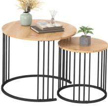 (Wood) Nesting Coffee Table Set of 2, Round Table, Morden End Side Table Night Stand for Bedroom Dining Room