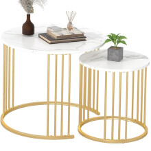 (Marble White) Nesting Coffee Table Set of 2, Round Table, Morden End Side Table Night Stand for Bedroom Dining Room