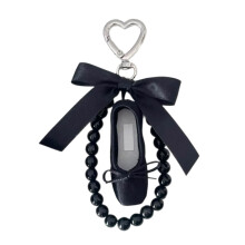 Beaded Phone Cord Bowknot Design Keychain Decoration-Black