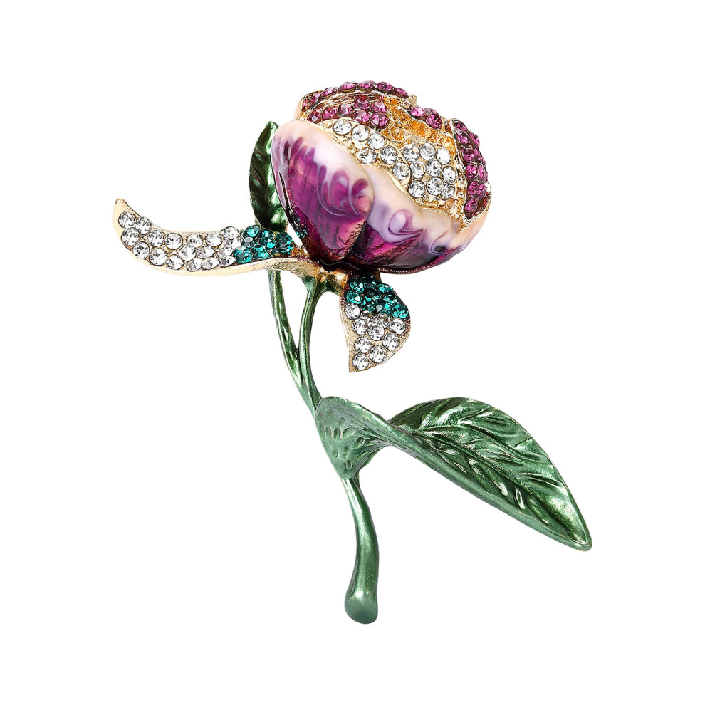 Elegant Tulips Brooch With Sparkling Rhinestones Unisex Floral