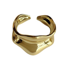 Curved Design Gold Plated Ring Korean Fashion-Gold-color