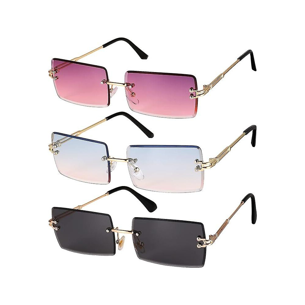 Kikidex (As Show, One Size) 3 Pack Square Rimless Sunglasses Vintage Clear Women Men