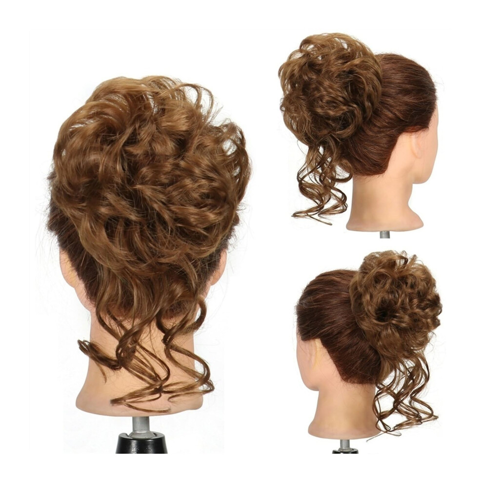 Unisex Wig Buns Messy Bun Hairpiece For Women, Tousled Updo Extensions, Elastic Band Chignon, Wavy Curly Ponytail Color: Q40 6