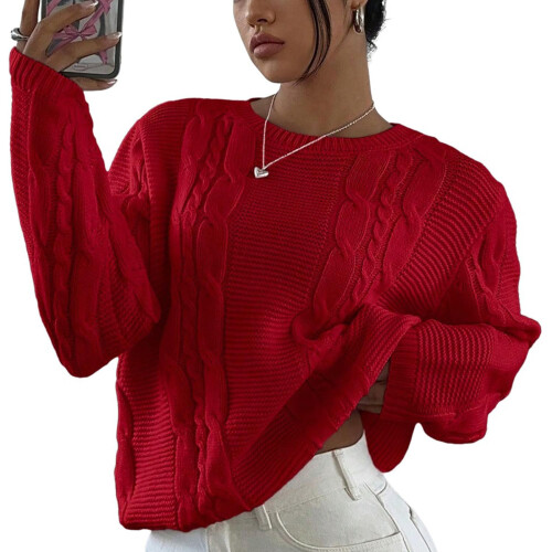 Damen-Pullover mit Rundhalsausschnitt,-Burgunderrot XL