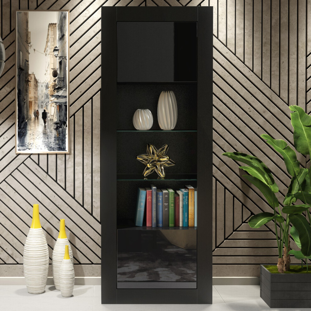 Creative Furniture Illume Display Cabinet 170Cm - Black With Gloss Doors