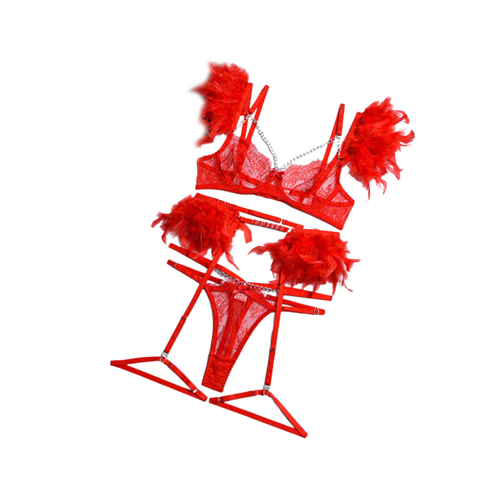 (Red, S) 1 Set Women Underwear Lace Breathable See-through Girls Lingerie-image-OPC-PMR6WS8-NEW