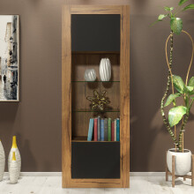 Illume Display Cabinet 170cm - Dark Oak & Black Matt Doors