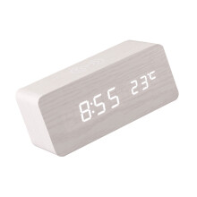 Digital Wooden Alarm Clock with 10W Wireless Charging, 3 Alarms, Temp & Date Display