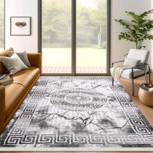(Marble Grey, 160x230cm) Plush Marble Area Rug – Luxury Persian Ornate Design, Non-Slip & Machine Washable Rug for Living Room & Bedroom