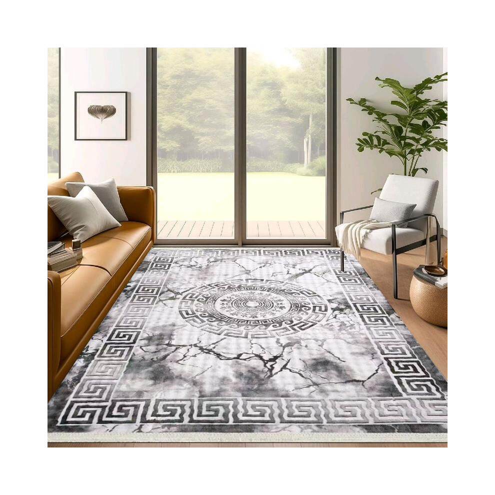 (Marble Grey, 200x290cm) Plush Marble Area Rug â Luxury Persian Ornate Design, Non-Slip & Machine Washable Rug for Living Room & Bedroom-image-OPC-PMR85X7-NEW