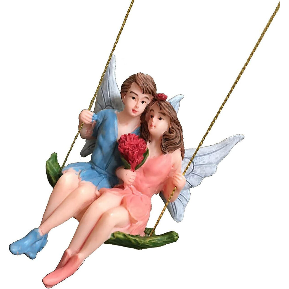 Kikidex (As Show, One Size) Fairy Garden Accessory Hanging Statue, Miniature Flower Swing Figurine With Wings, Creative Fairy Garden Supplies
