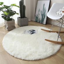 (As show, One size) Large Plush Round Living Room Rug (White, Diameter 100 cm)
