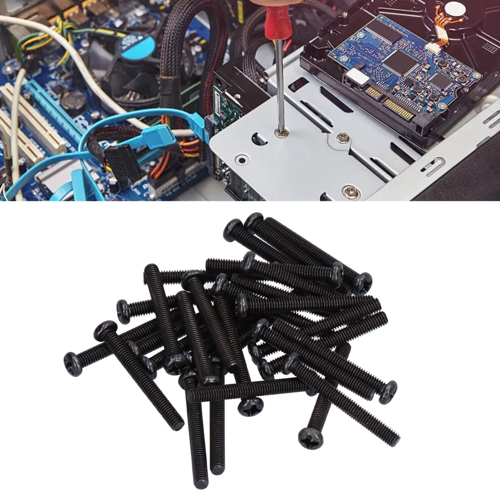 50 Pcs Fully Threaded M3x25 Steel Screws Pan Head Black Zinc Bolts Fasteners 7901357990071