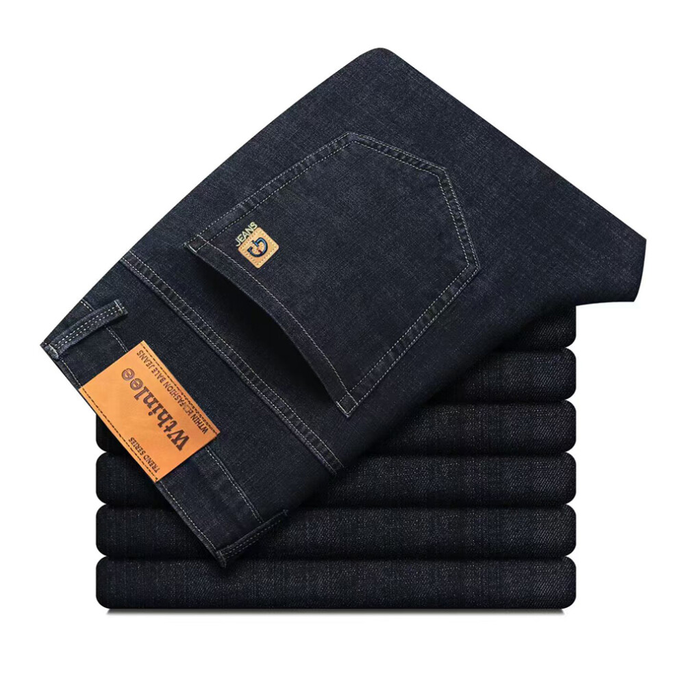 (1832-black, 40) Wthinlee Autumn Classic Men's Fitted Stretch Jeans Business Casual Cotton Denim Straight Leg Pants Male Black Blue Trousers-image-OPC-PMR87HQ-NEW