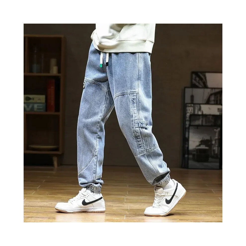 (G97-Blue-Thin, 3XL) Plus Size Winter Men Jeans Fleece Lined Thick Warm Black Joggers Fashion Streetwear Cotton Casual Thermal Harem Jean Pants 8XL-image-OPC-PMR88F7-NEW