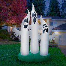 (As show, One size) Halloween White Inflatable Ghost Model with LED Lights for Garden Lawn Decoration(EU Plug)