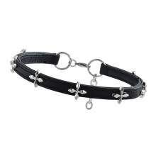 Collier en cuir cousu rétro avec breloque-plusieurs croix.