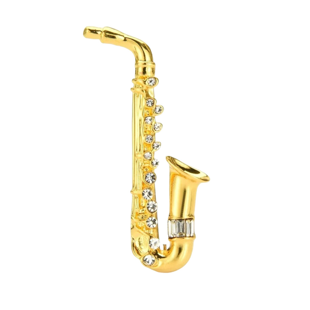 Elegant Saxophone Brooch Collar Pin with Rhinestones-gold