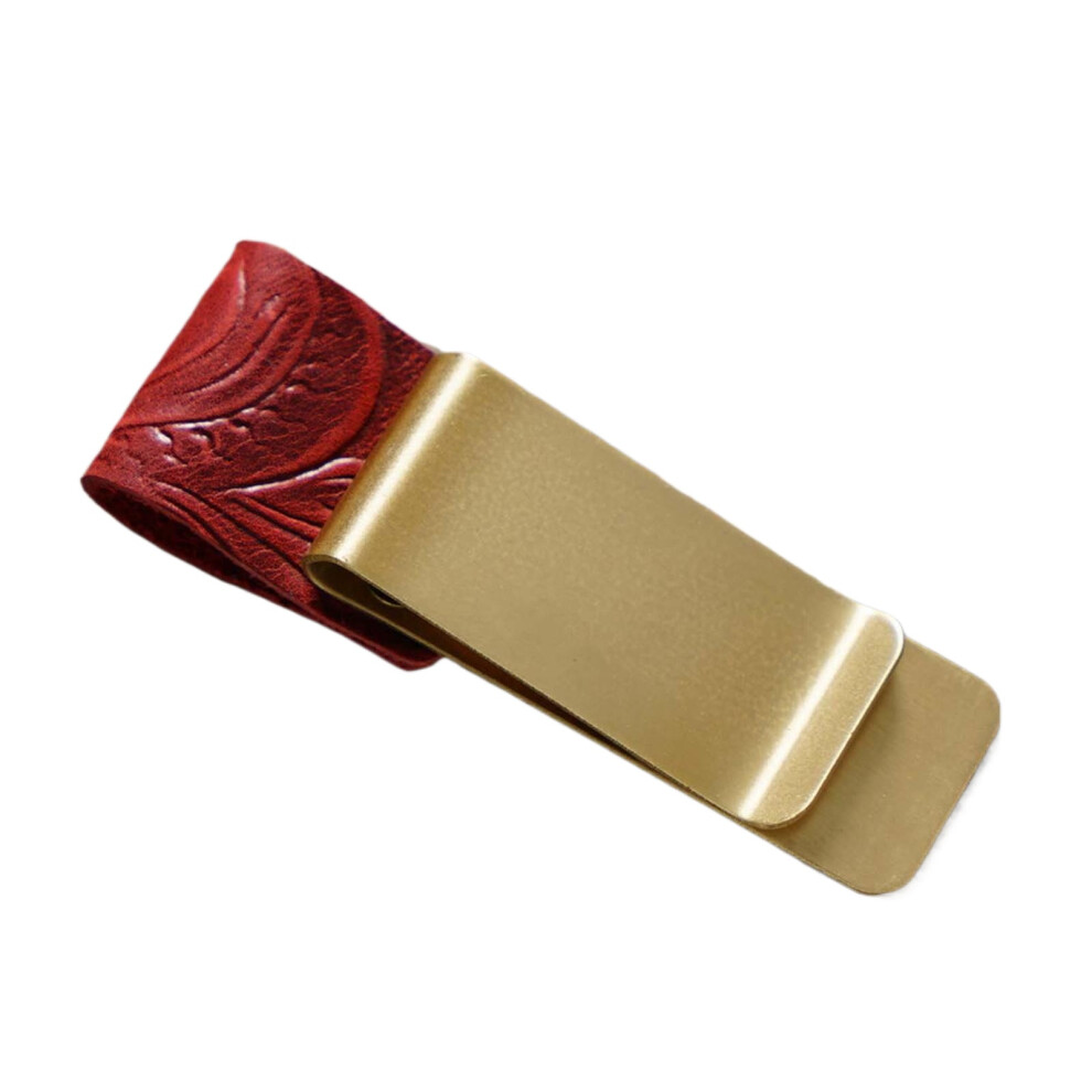 Leather Pen Holder With Clip Notebook Pen-Brass Carved Red 7704000105958