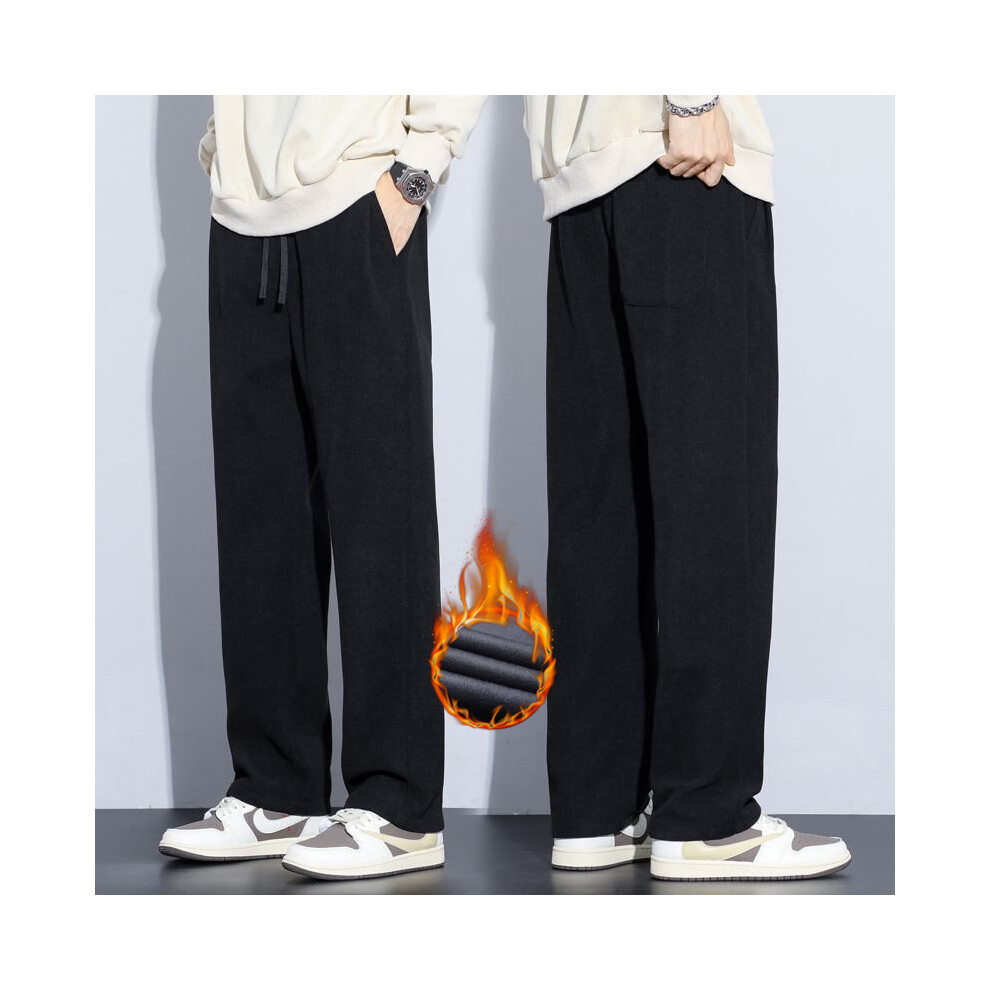 (black, 4XL) Men's Winter Wool Hot Pants Thick Velvet Straight Feet Sweatpants Elastic Waist Large Size Casual Pants Black Brown Khaki M-5XL-image-OPC-PMR8BPY-NEW