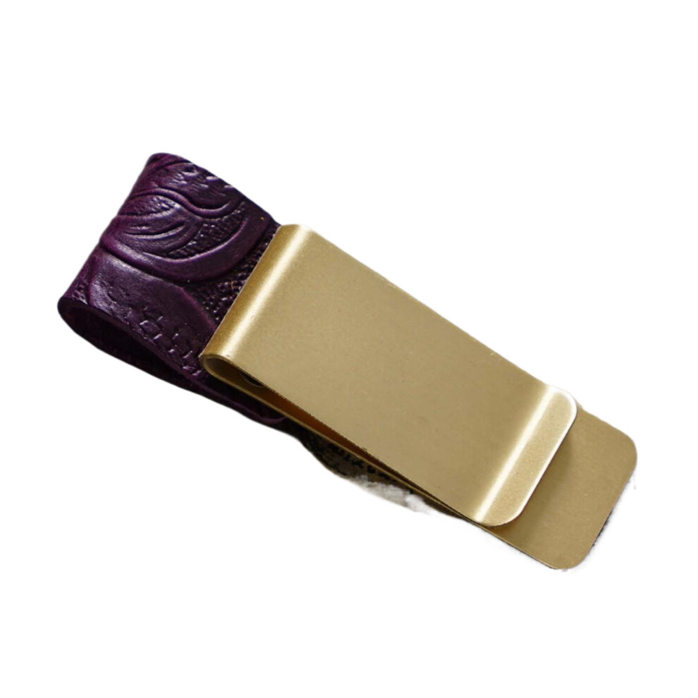 Leather Pen Holder With Clip Notebook Pen-Brass Carved Purple 7704000105750